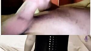 Toi et moi in corset and heels using dildo on shaved pussy for webcam cumshot!