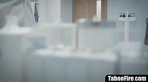 Why does this sleazy doctor bend over young ebony patient for rough interracial fucking?