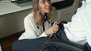 Sexy Secretary Gives Boss Deepthroat Blowjob in Office and Swallows Cum from His Pulsating Cock!