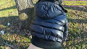 Tight leather pants hide no panties for wet car blowjob. Rough outdoor forest sex follows with steamy nature passion.