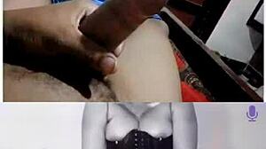 Toi et moi in corset and heels using dildo on shaved pussy for webcam cumshot!