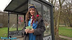 Public agent picks up big tits brunette air hostess Coco Bae for a hot POV blowjob. She rides his big cock outdoors in cowgirl and doggystyle for fast hard fucking.