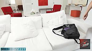 Blonde teen tests her limits with intense cumshot play.