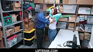 Lifter4k - Ornella Morgan caught taking items gets handled by security in back room.