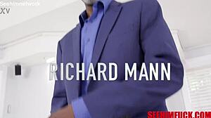 Big dick industry vet Richard Mann gives blonde hottie Harley King a shower rimjob and deepthroat session