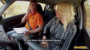 Blonde Milf With Huge Boobs Teases Riding Big Cock In Fake Driving School Car