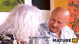 Gorgeous mature woman with lustful eyes offers her warmth to the attentive waiter