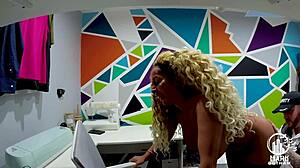 Talula Thomas busty interracial slut shoplifts then takes big black cock pov in dirty talk session.