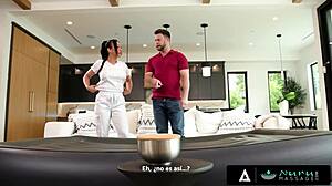 Watch busty masseuse Jennifer White give hot cock massage with cum on face!