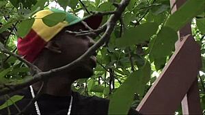 Provocative Sexy Girl with Big Tits Enjoys Outdoor Threesome Fucking