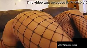 Makayla Cox and Alix Lovell are busty lesbians who kiss and suck big natural tits. They look hot muff diving on the couch.