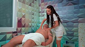 Whoa, this real nurse starts with a full body massage. Then she rides her patient in cowgirl for wet pussy sex! 💦