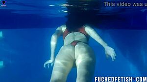 helen star underwater diving mask pool with small tits latina in horny masked action