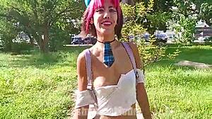 Slutty school girl flashing on the swingset barefoot