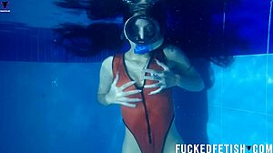 helen star underwater diving mask pool with small tits latina in horny masked action