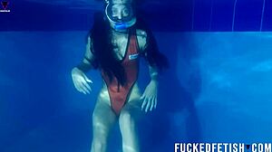 helen star underwater diving mask pool with small tits latina in horny masked action