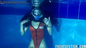 helen star underwater diving mask pool with small tits latina in horny masked action