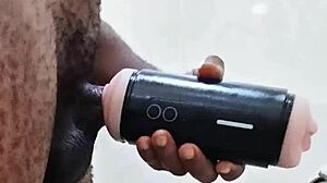 Without his girlfriend around, the guy grabbed a huge toy in the bathroom. He handled his monster cock solo on March 15, 2025.