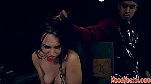 Dominated teen 18+ babe gets drilled by maledom in rough bondage fetish. Cowgirl riding turns into bent over doggystyle punishment with close up blowjob.