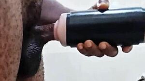 Without his girlfriend around, the guy grabbed a huge toy in the bathroom. He handled his monster cock solo on March 15, 2025.