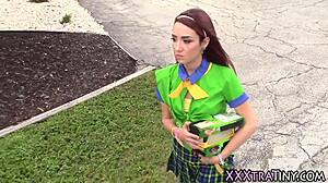 Petite Teen 18+ Tackles Huge Shlong in Hardcore High Definition Blowjob and Facial