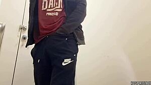 Whoa this hunky muscular stud jerks his big cock solo in a public outdoor spot