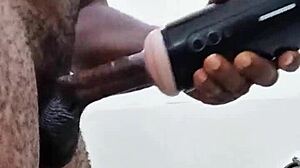 Without his girlfriend around, the guy grabbed a huge toy in the bathroom. He handled his monster cock solo on March 15, 2025.