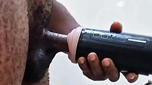 Without his girlfriend around, the guy grabbed a huge toy in the bathroom. He handled his monster cock solo on March 15, 2025.