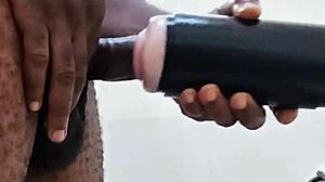 Without his girlfriend around, the guy grabbed a huge toy in the bathroom. He handled his monster cock solo on March 15, 2025.