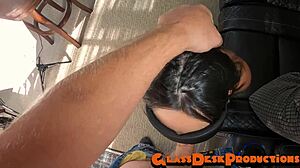 Horny wife craves hardcore fucking on camera in casting session with blowjob and cumshot. She hides her masked face from husband to keep it secret.