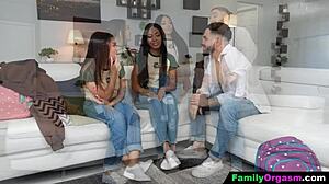 FamilyOrgasm - Stepsiblings Meet New Step Brother For First Time In Bareback 3some With Rough Riding And Kissing!