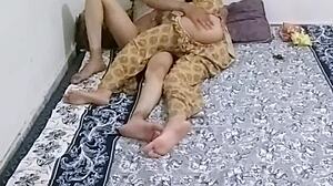 Desi Indian village girl takes tight pussy pounding in homemade couple sex with daddy