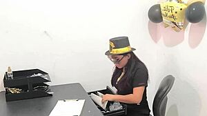 the hot office worker prepares an anal plug to play with her buttocks at work