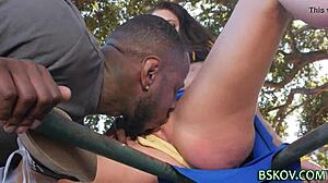 Hot pornstar takes intense ass banging from big cock in outdoor group rimjob action