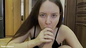 Russian soldier meets a lonely wife for a chat in her home