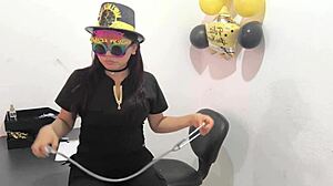 the hot office worker prepares an anal plug to play with her buttocks at work