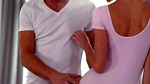 ballerina dancer arian flexes on barre while taking deep pussy pounding with blowjob and cumshot in european style