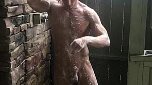 Muscular Bodybuilder with Huge Cock and Small Waist Gets Sexy in Steamy Shower Time Scene