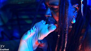 Whoa, check out this intense heel play session with foot domination and choking vibes