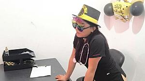 the hot office worker prepares an anal plug to play with her buttocks at work