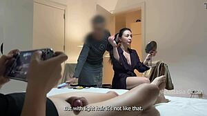 my stepmom and i get ready for dinner while my husband relaxes outdoors and shows off in cfnm style.