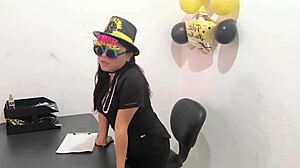 the hot office worker prepares an anal plug to play with her buttocks at work