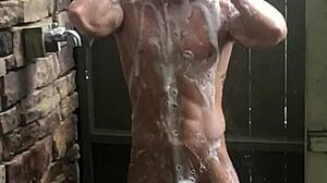 Muscular Bodybuilder with Huge Cock and Small Waist Gets Sexy in Steamy Shower Time Scene