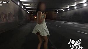 look at my small tits amateur teen flashes in public outdoor spot lifting dress for drivers