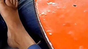 Why not indulge in licking her feet as a femdom fantasy with teen goddess in outdoor public pov?