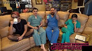 channy crossfires dental checkup happens with gloves and dress in backstage setup