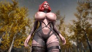 skyrim redhead solo. she masturbates alone in the game scene.