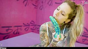 Tattooed Goth Punk Girl Deepthroat Fucked with Hard Anal Stretch and DP Toys. Gaping ATM Face Fuck from Big Dick in Alt Porn ZF111.