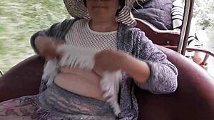 Hairy mature upskirt on the carriage