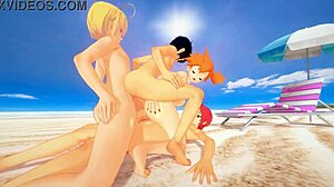 Mariah Mars takes double penetration in ripped bikini on beach